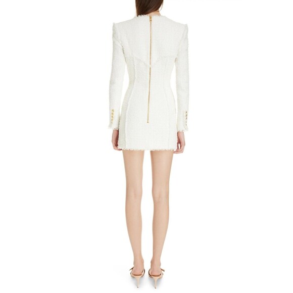$3150 Balmain Womens Long Sleeve 4-Button Tweed Mini Dress White Size 42 / US 10 - Picture 2 of 6